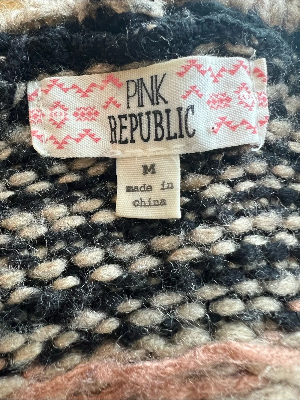 Pink Republic Southwestern Aztec Open Front Chunky Knit Cardigan Sweater Medium